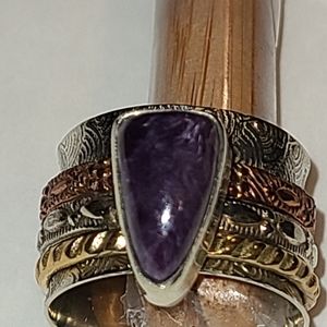 925 Sterling Silver Amethyst Spinner Ring